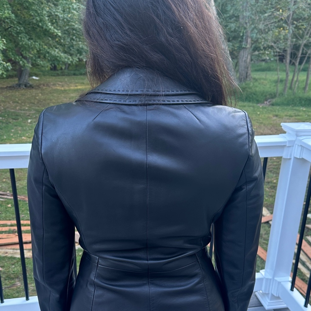 Escada Black Leather Jacket with Gold Accents - Picture 9 of 14